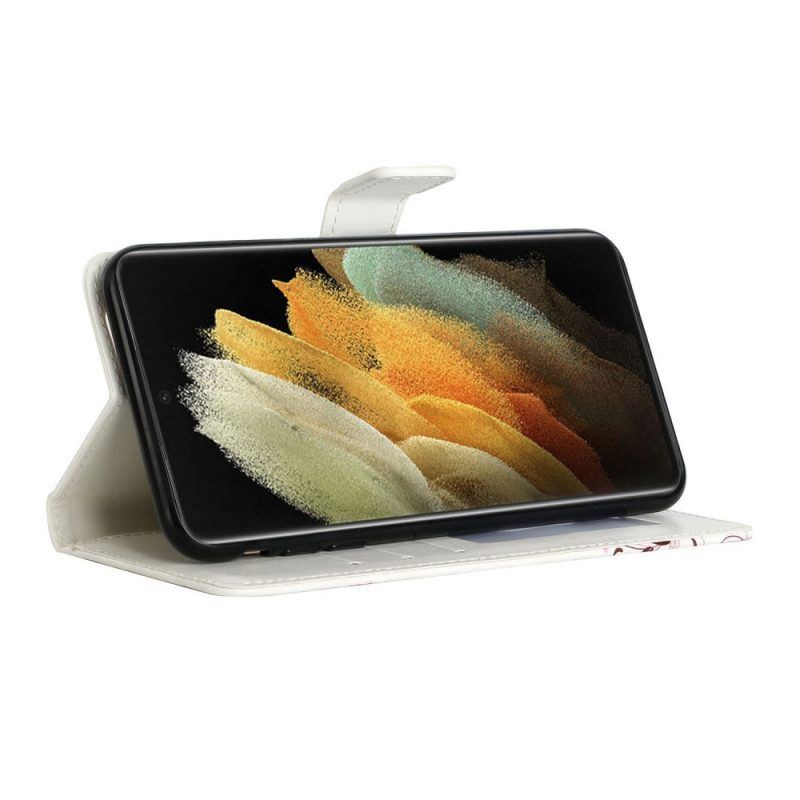 Flip Case Für Samsung Galaxy S22 Ultra 5G Mit Kordel Abnehmbarer Riemen Aus Spitze