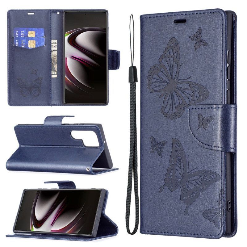 Flip Case Für Samsung Galaxy S22 Ultra 5G Schmetterlinge Im Flug Mit Schlüsselband