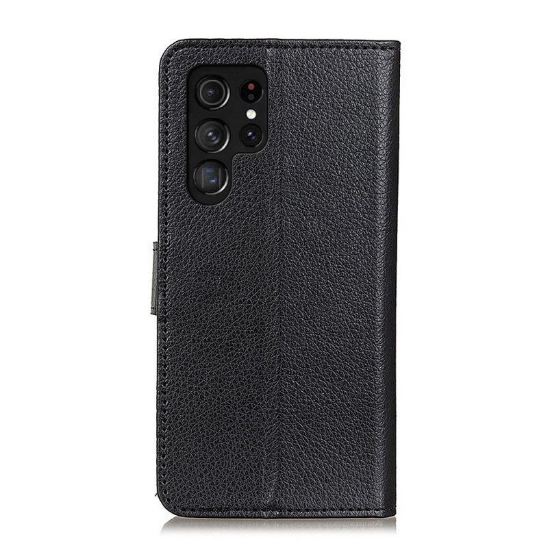 Flip Case Für Samsung Galaxy S22 Ultra 5G Traditionelles Litschi-leder