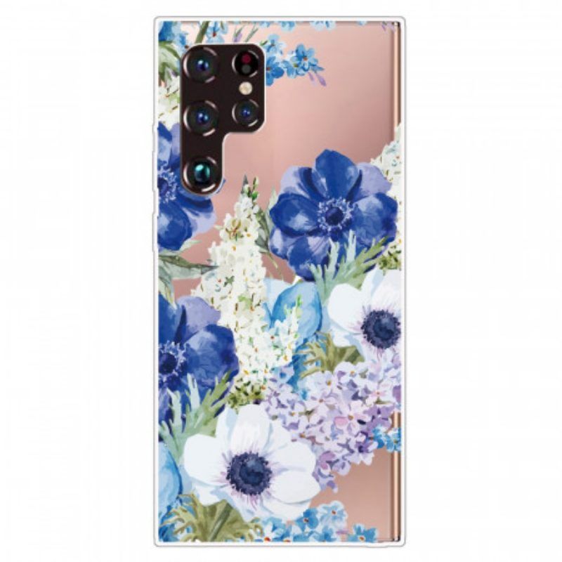 Handyhülle Für Samsung Galaxy S22 Ultra 5G Aquarellblaue Blumen