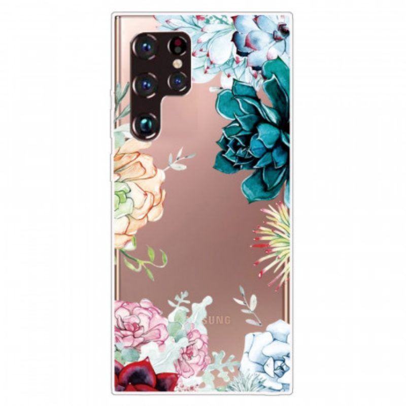 Handyhülle Für Samsung Galaxy S22 Ultra 5G Nahtlose Aquarellblumen