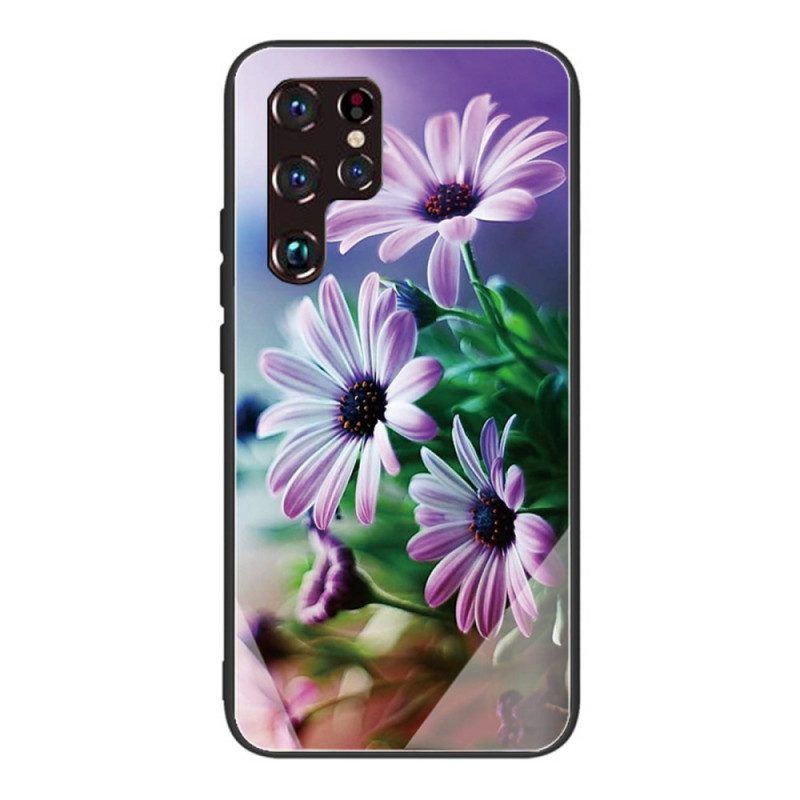 Handyhülle Für Samsung Galaxy S22 Ultra 5G Realistische Blumen Aus Gehärtetem Glas