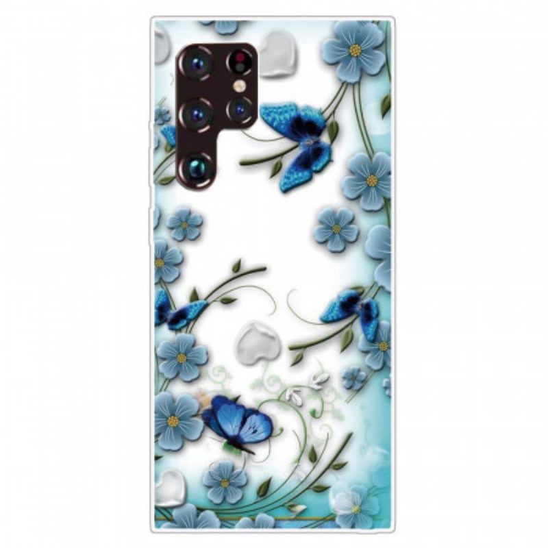 Handyhülle Für Samsung Galaxy S22 Ultra 5G Retro-schmetterlinge Und Blumen