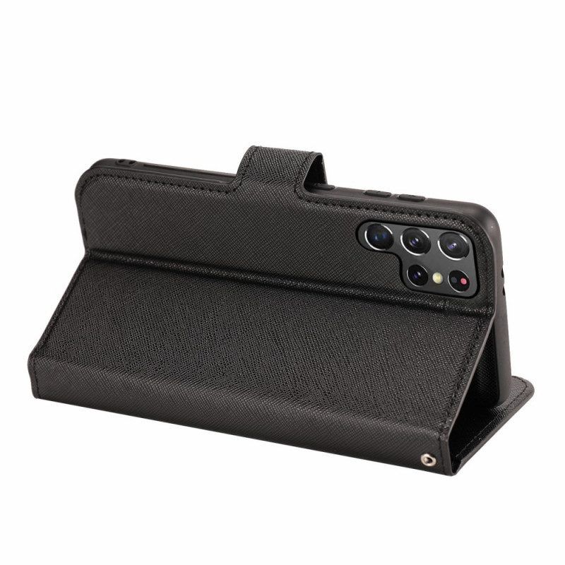 Hülle Flip Case Für Samsung Galaxy S22 Ultra 5G Strukturiert Und Abnehmbar