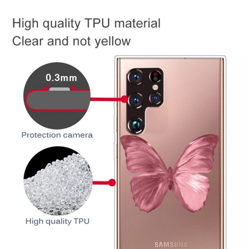 Hülle Für Samsung Galaxy S22 Ultra 5G Rosa Schmetterlingsschlauch