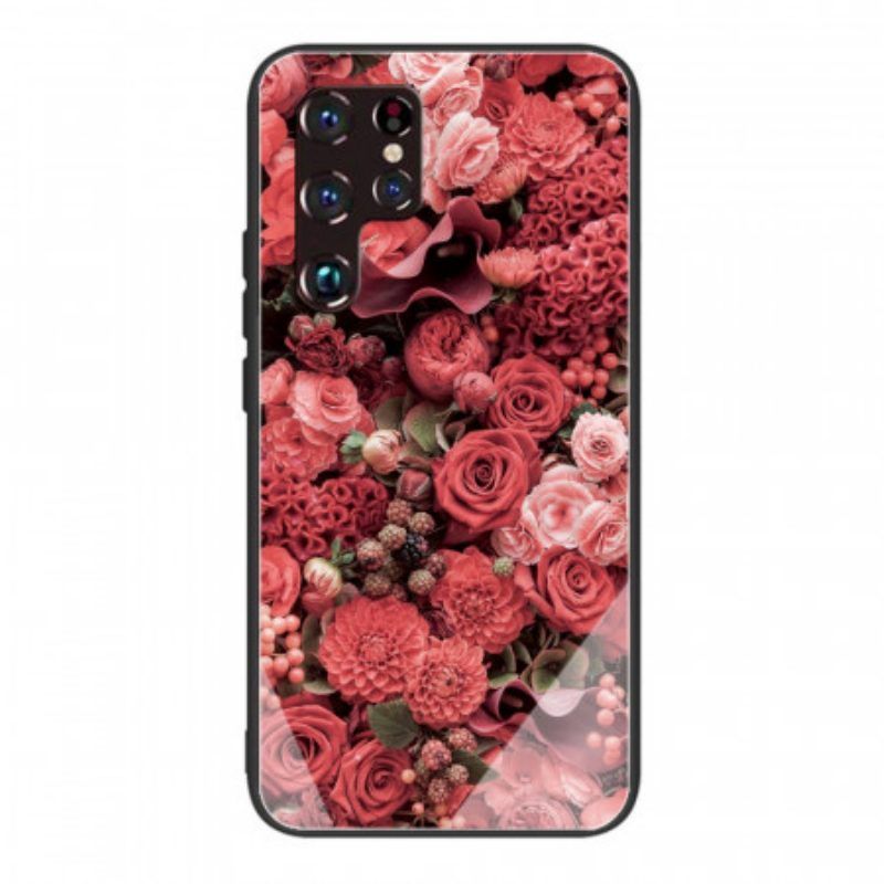 Hülle Für Samsung Galaxy S22 Ultra 5G Rosenblüten Aus Gehärtetem Glas