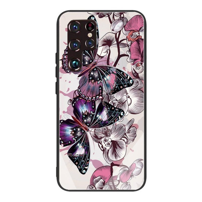 Hülle Für Samsung Galaxy S22 Ultra 5G Schmetterlingsvariation Aus Gehärtetem Glas