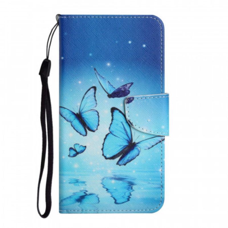 Lederhüllen Für Samsung Galaxy S22 Ultra 5G Blaue Schmetterlinge