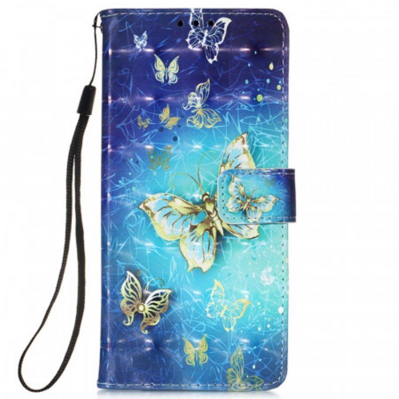 Lederhüllen Für Samsung Galaxy S22 Ultra 5G Goldenes Schmetterlings-lanyard