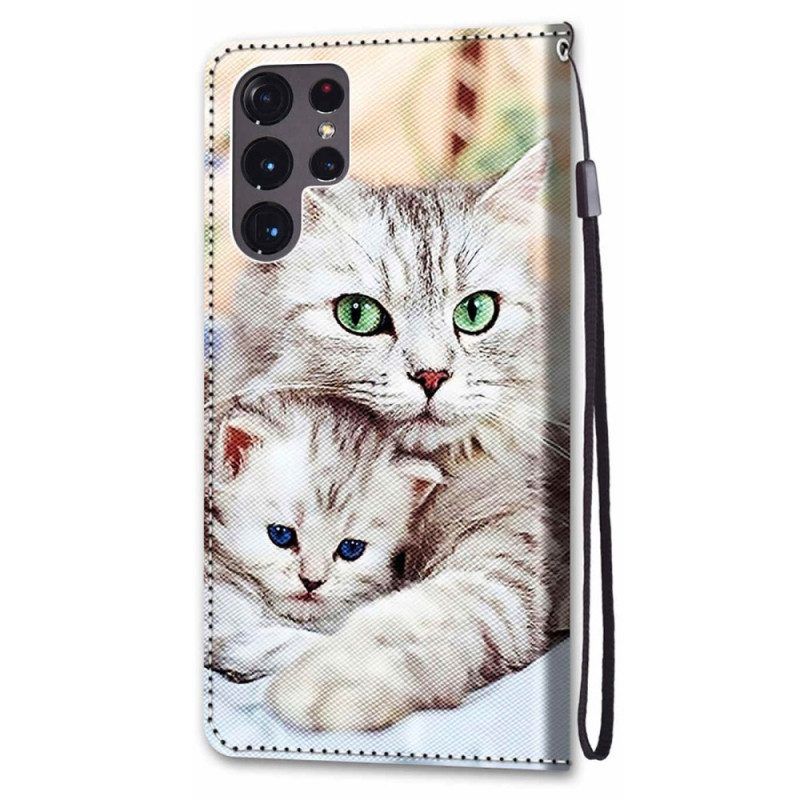 Lederhüllen Für Samsung Galaxy S22 Ultra 5G Katzenfamilie