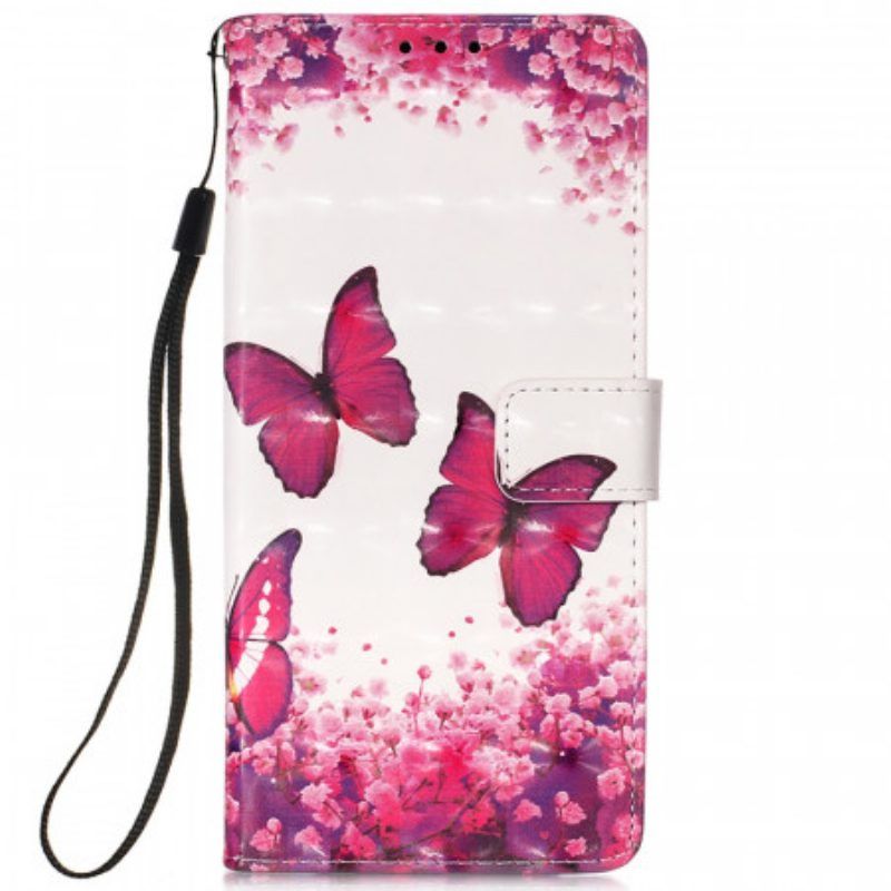 Lederhüllen Für Samsung Galaxy S22 Ultra 5G Rote Schmetterlinge