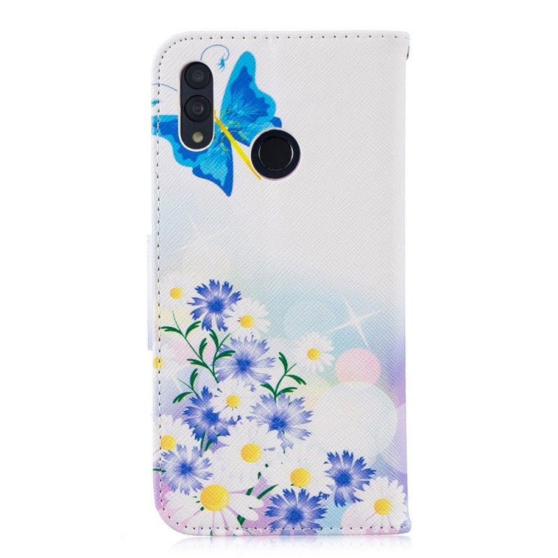 Lederhüllen Honor 10 Lite Hellblau Bemalte Schmetterlinge Und Blumen