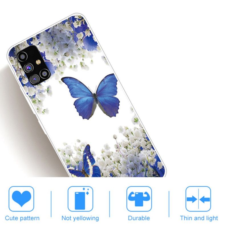 Hülle Für Samsung Galaxy M51 Dunkelblau Design Schmetterlinge