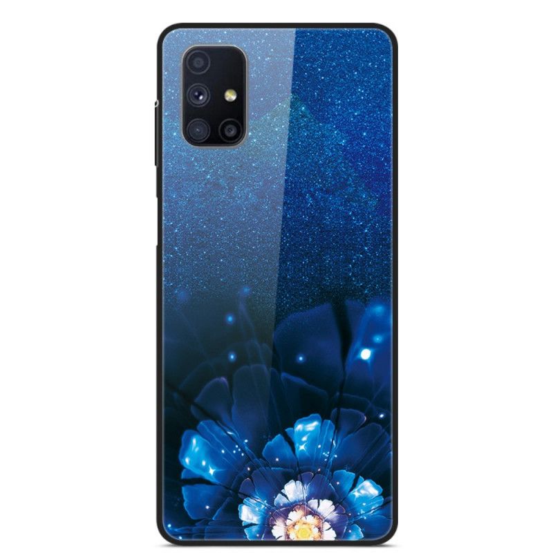 Hülle Samsung Galaxy M51 Dunkelblau Gehärtete Glasblumen