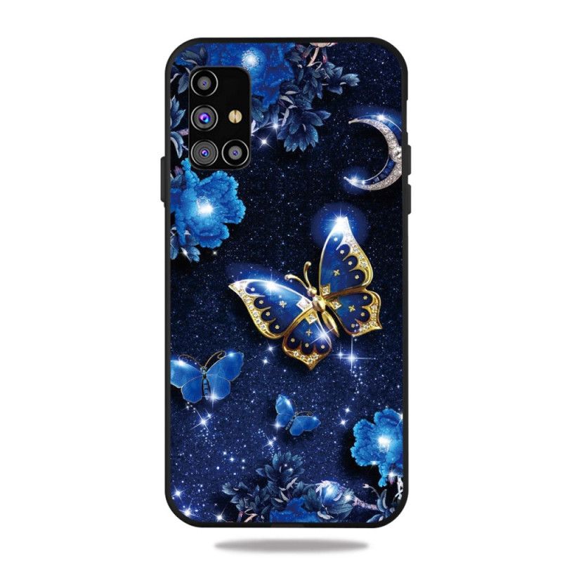 Hülle Samsung Galaxy M51 Dunkelblau Schmetterling In Der Nacht