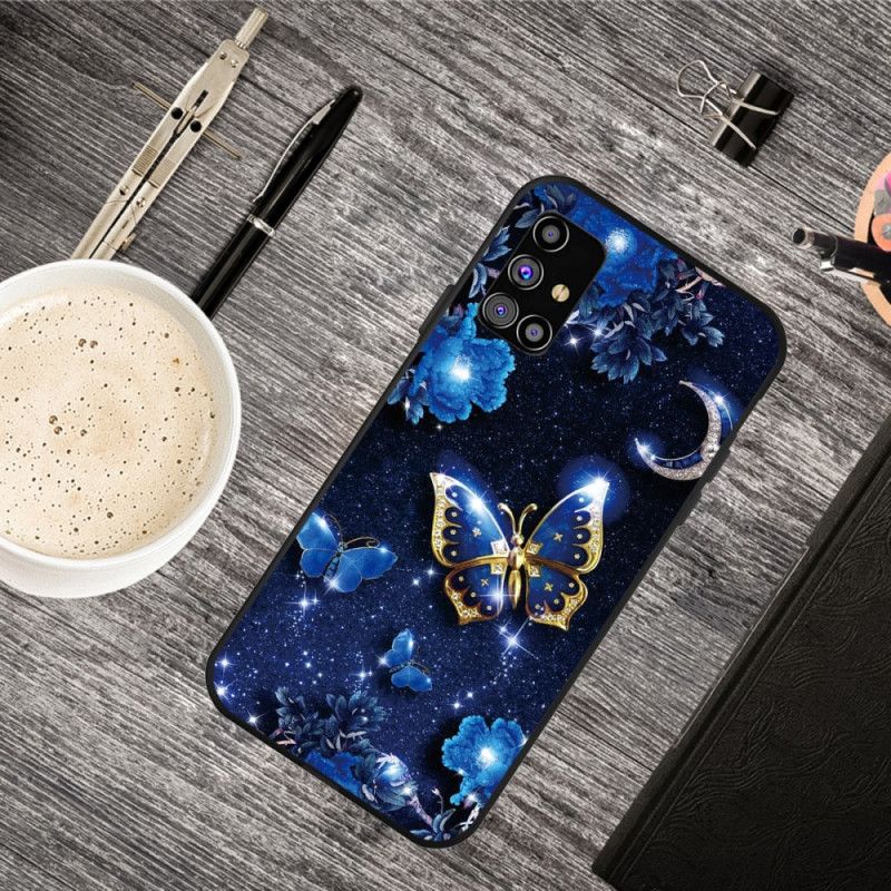 Hülle Samsung Galaxy M51 Dunkelblau Schmetterling In Der Nacht