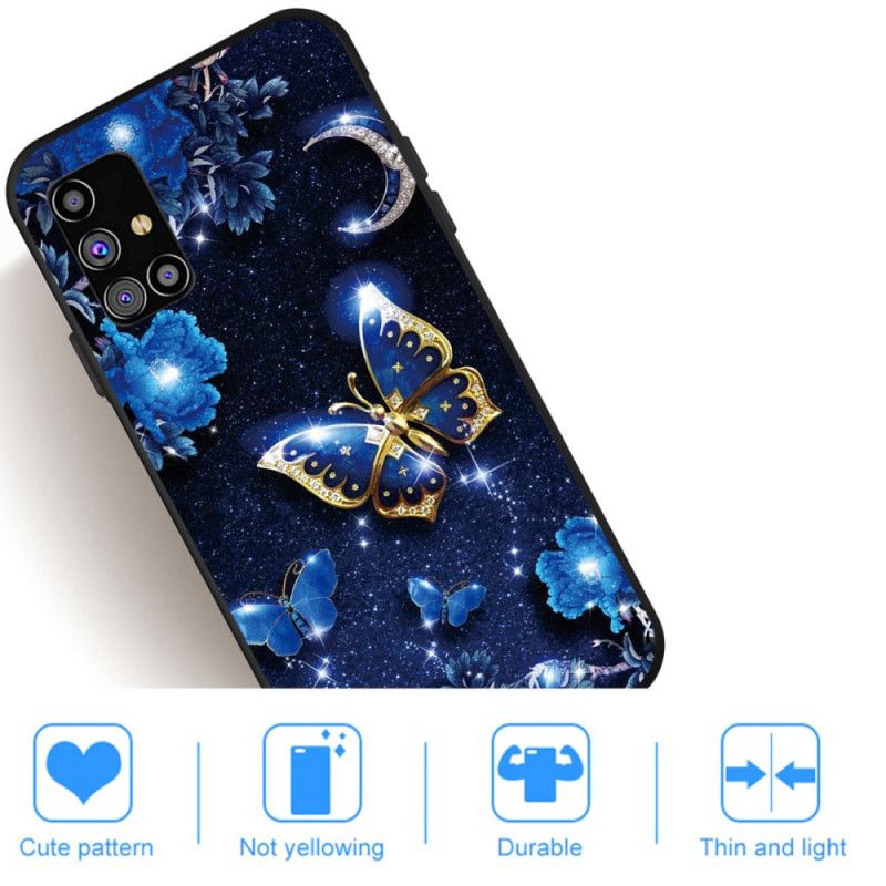 Hülle Samsung Galaxy M51 Dunkelblau Schmetterling In Der Nacht