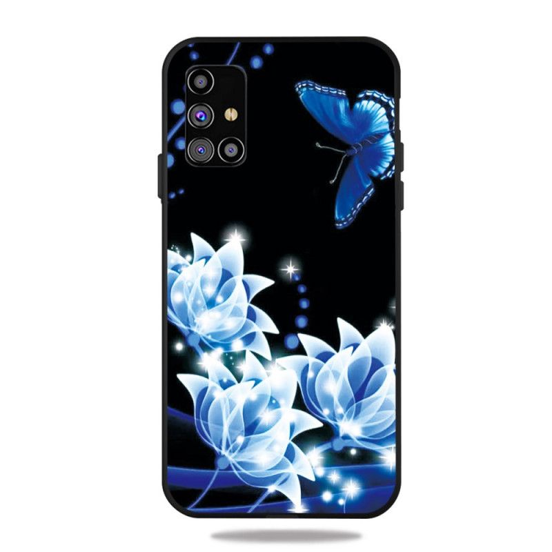 Hülle Samsung Galaxy M51 Dunkelblau Schmetterling In Der Nacht