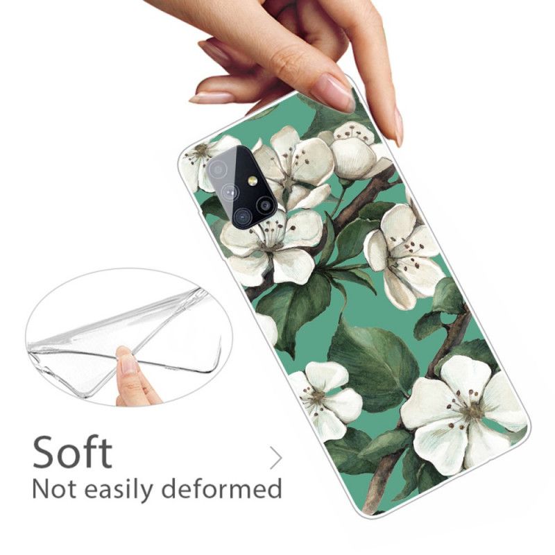 Hülle Samsung Galaxy M51 Handyhülle Gemalte Weiße Blumen