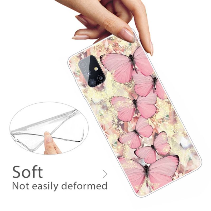 Hülle Samsung Galaxy M51 Pink Handyhülle Schmetterlinge Schmetterlinge