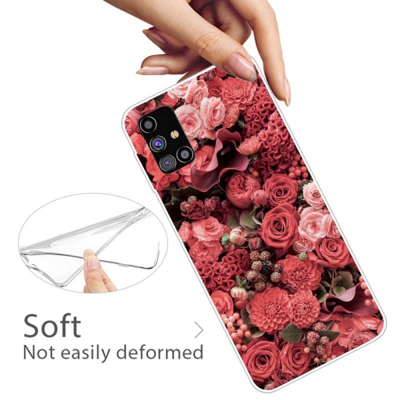 Hülle Samsung Galaxy M51 Rot Intensive Blüten