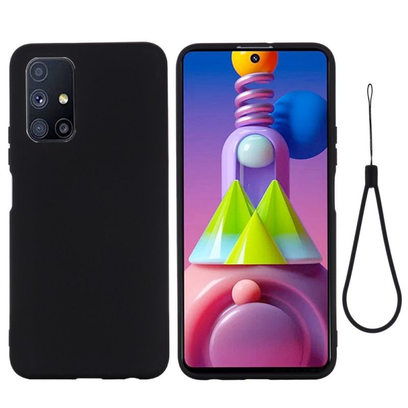 Hülle Samsung Galaxy M51 Schwarz Flüssiges Silikon Mit Armband