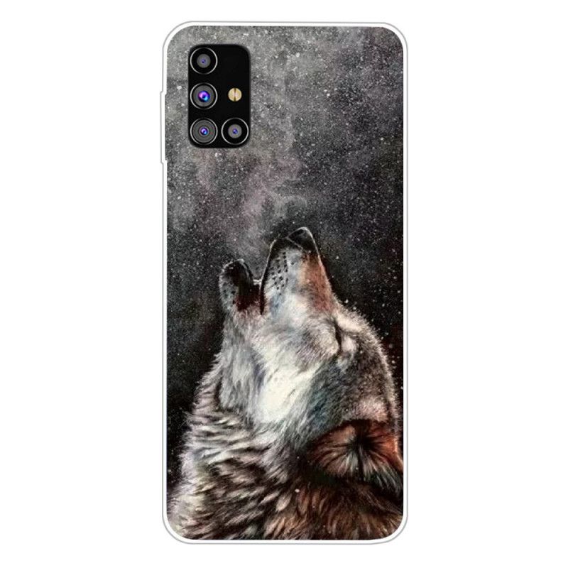 Hülle Samsung Galaxy M51 Schwarz Handyhülle Erhabener Wolf