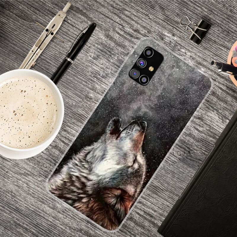 Hülle Samsung Galaxy M51 Schwarz Handyhülle Erhabener Wolf