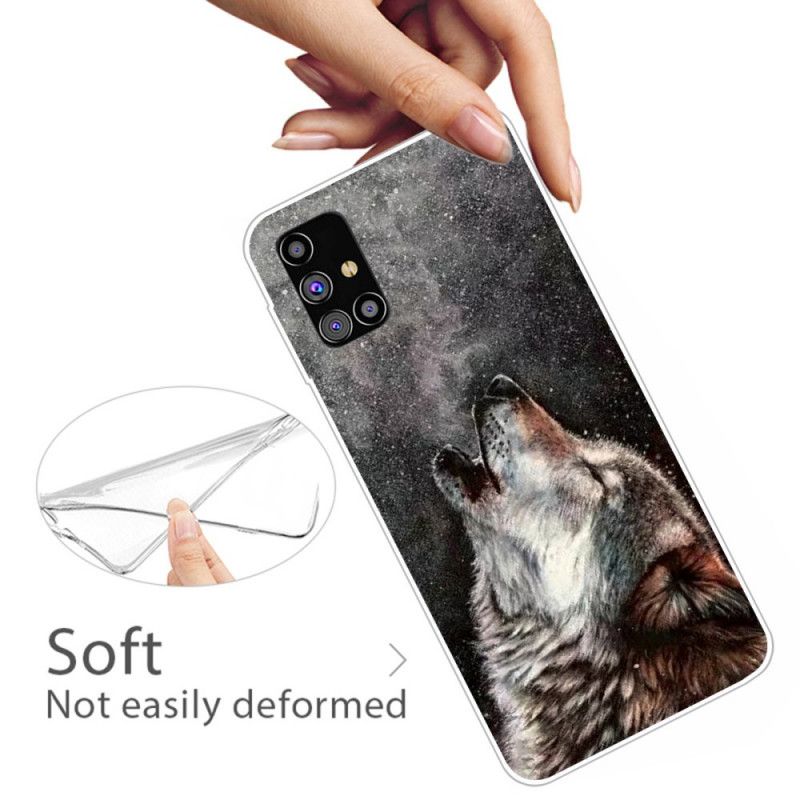 Hülle Samsung Galaxy M51 Schwarz Handyhülle Erhabener Wolf