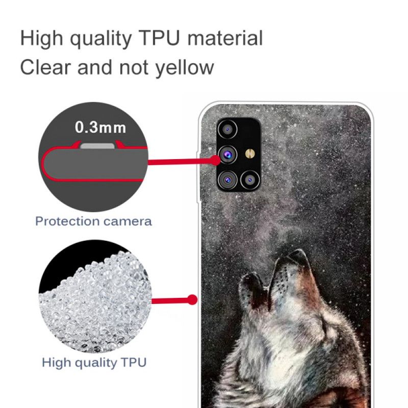 Hülle Samsung Galaxy M51 Schwarz Handyhülle Erhabener Wolf