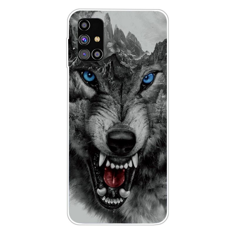 Hülle Samsung Galaxy M51 Schwarz Handyhülle Erhabener Wolf