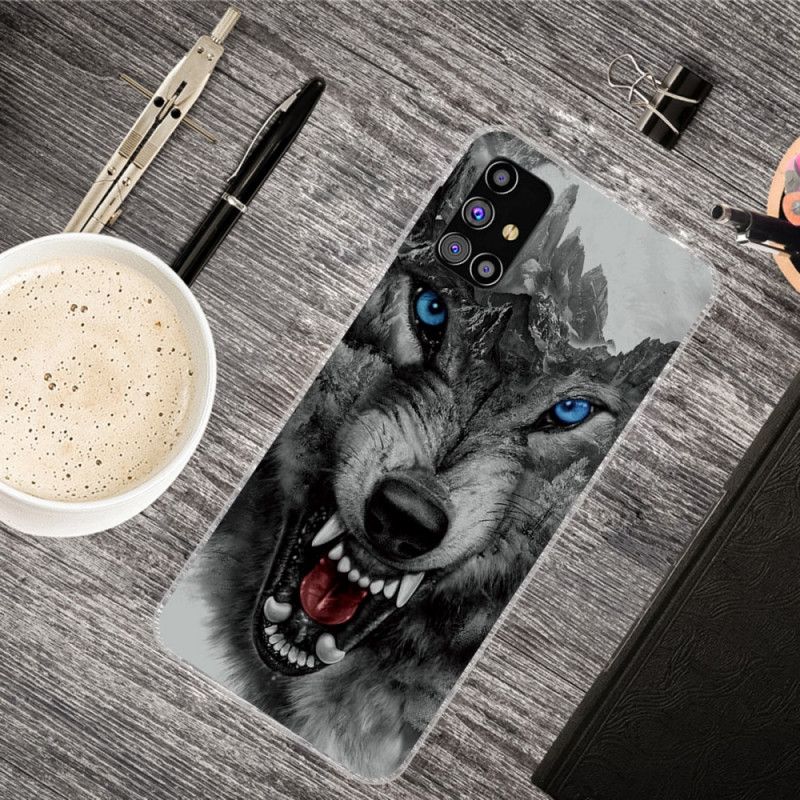 Hülle Samsung Galaxy M51 Schwarz Handyhülle Erhabener Wolf