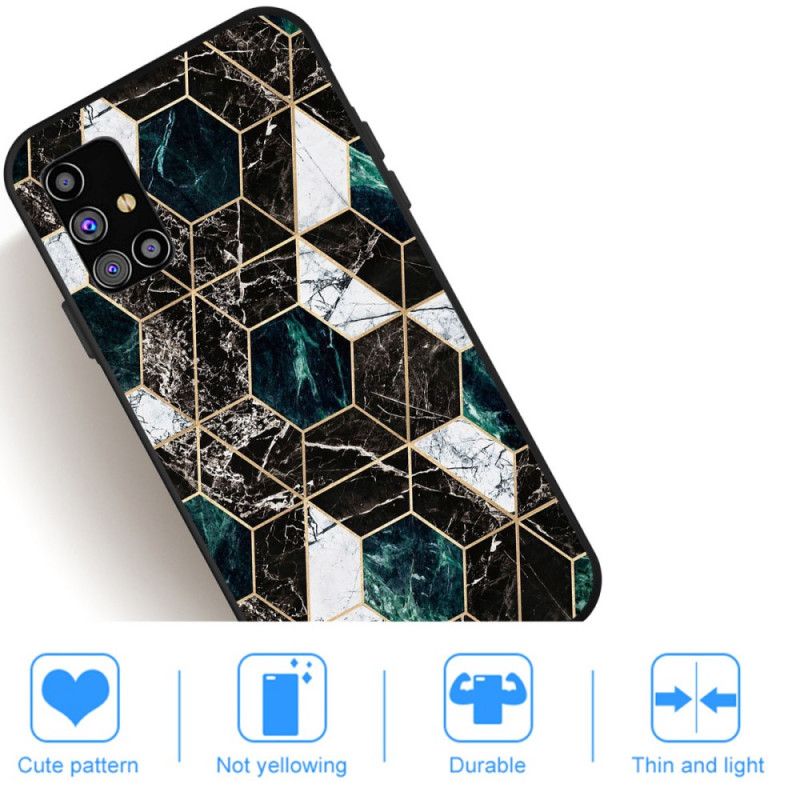 Hülle Samsung Galaxy M51 Schwarz Marmorfarbene Geometrie