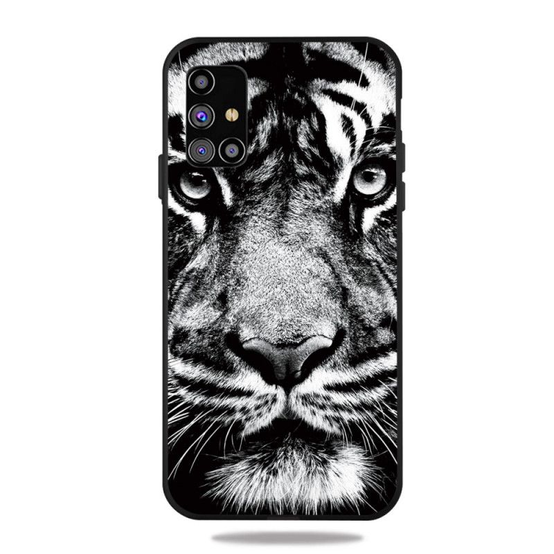 Hülle Samsung Galaxy M51 Schwarzweiss-Tiger