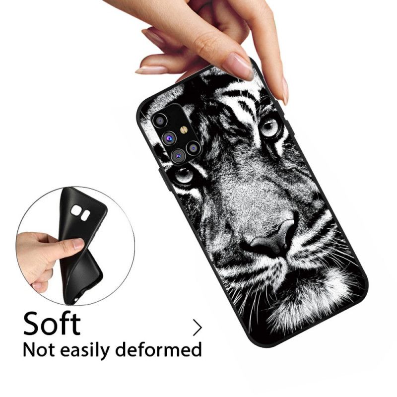 Hülle Samsung Galaxy M51 Schwarzweiss-Tiger