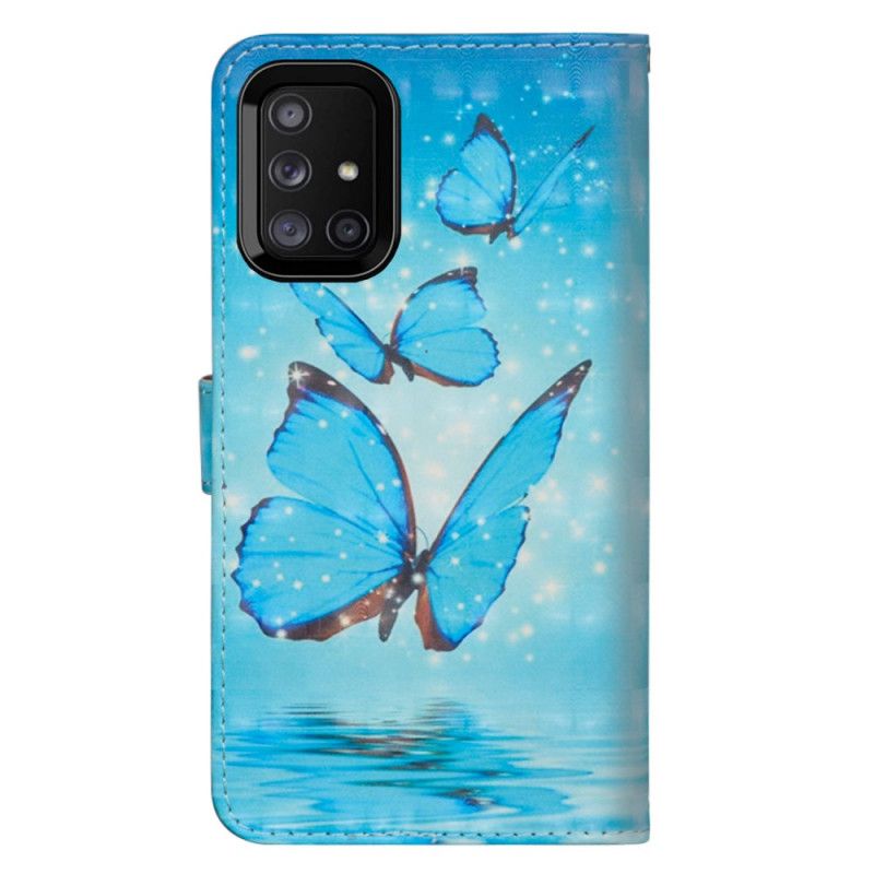 Lederhüllen Samsung Galaxy M51 Fliegende Blaue Schmetterlinge