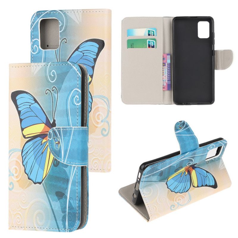 Lederhüllen Samsung Galaxy M51 Hellblau Freie Schmetterlinge