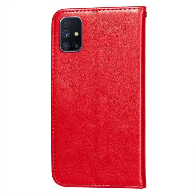 Lederhüllen Samsung Galaxy M51 Rot Blumenstickdruck