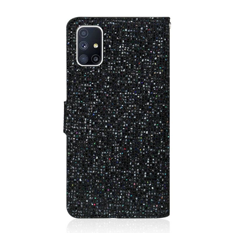 Lederhüllen Samsung Galaxy M51 Schwarz Glitzer-Design