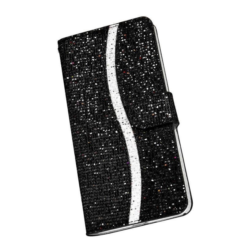 Lederhüllen Samsung Galaxy M51 Schwarz Glitzer-Design