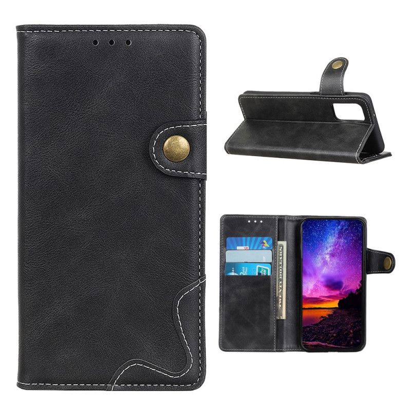 Lederhüllen Samsung Galaxy M51 Schwarz Künstlerischer Knopf Und Nähte