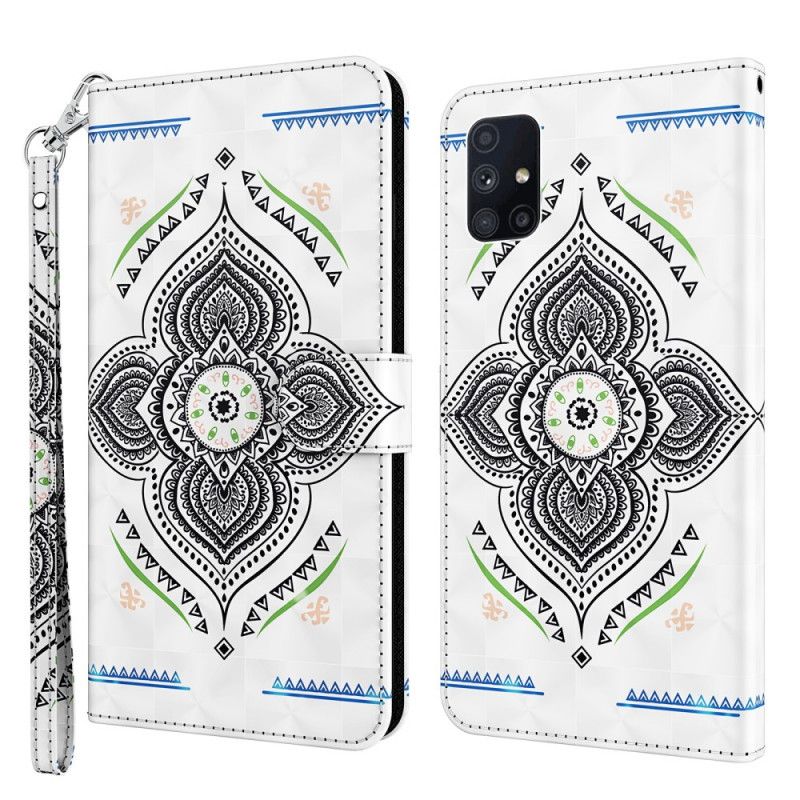 Lederhüllen Samsung Galaxy M51 Weiß Lichtpunkte Mandala Mit Riemen