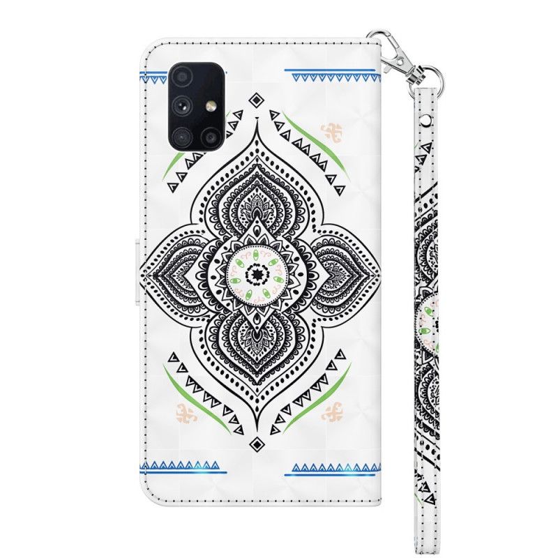 Lederhüllen Samsung Galaxy M51 Weiß Lichtpunkte Mandala Mit Riemen