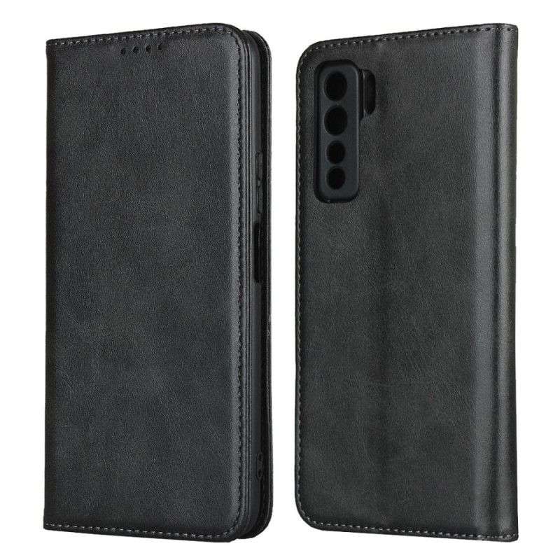 Flip Case Huawei P40 Lite 5G Schwarz Handyhülle Echtes Leder