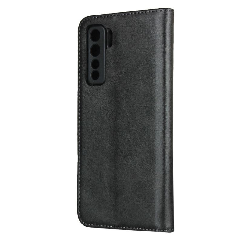 Flip Case Huawei P40 Lite 5G Schwarz Handyhülle Echtes Leder