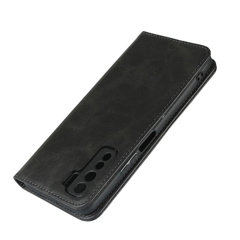 Flip Case Huawei P40 Lite 5G Schwarz Handyhülle Echtes Leder