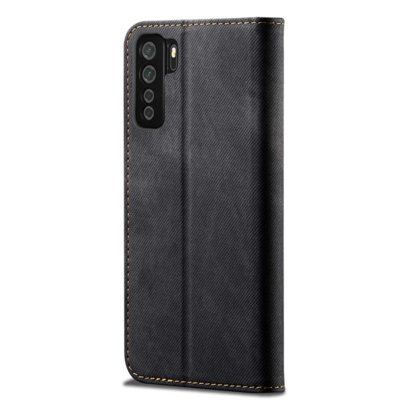 Flip Case Huawei P40 Lite 5G Schwarz Handyhülle Jeansimitat-Jeans