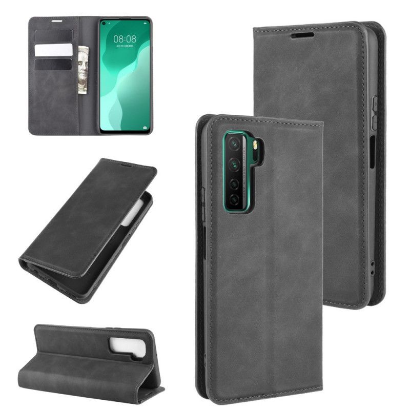 Flip Case Huawei P40 Lite 5G Schwarz Weicher Ledereffekt