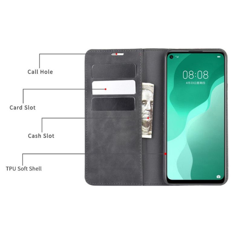 Flip Case Huawei P40 Lite 5G Schwarz Weicher Ledereffekt