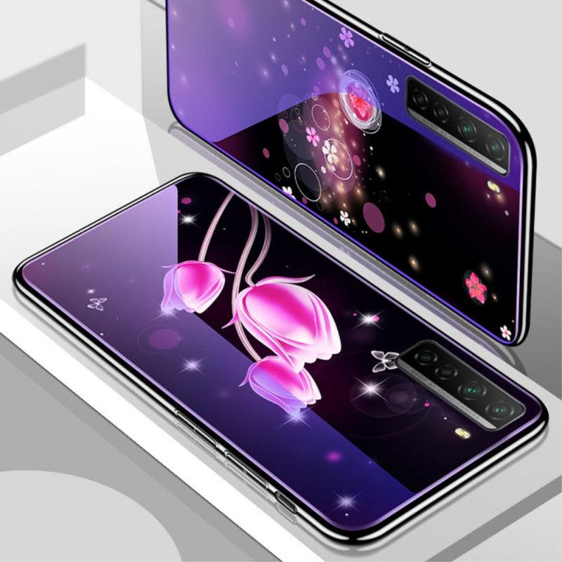 Hülle Huawei P40 Lite 5G Magenta Gehärtetes Glas Und Blumensilikon